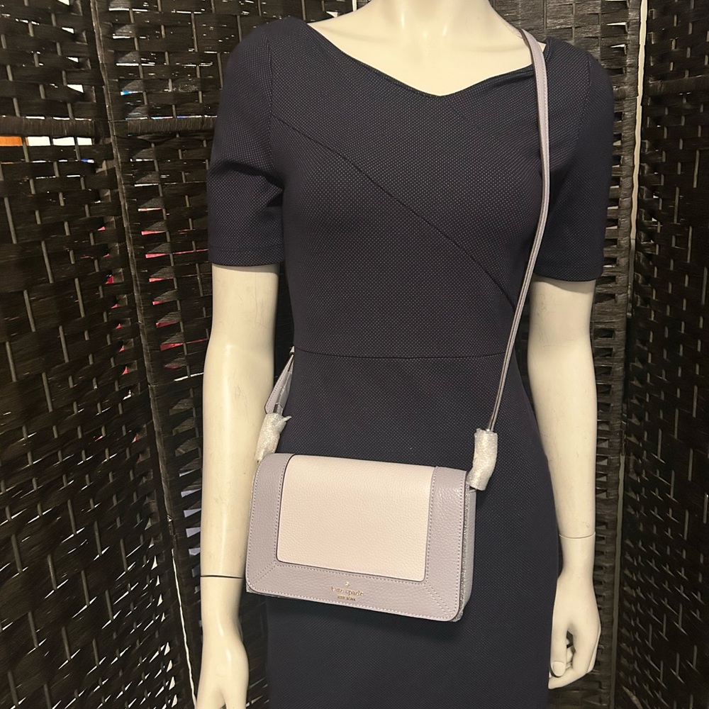 Kate Spade Mountain gray color block pebble leather mini Lena flap crossbody